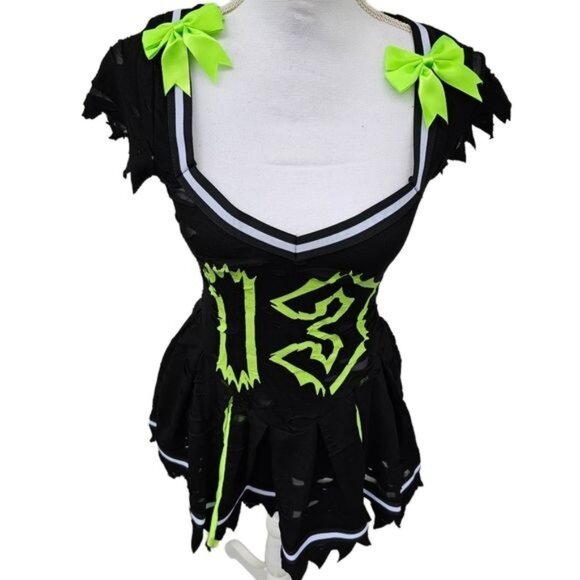 Trickz N Treatz Z‑O‑M‑B‑I‑E Cheerleader Costume – Distressed Pleated Raw Hem XS - Picture 8 of 14